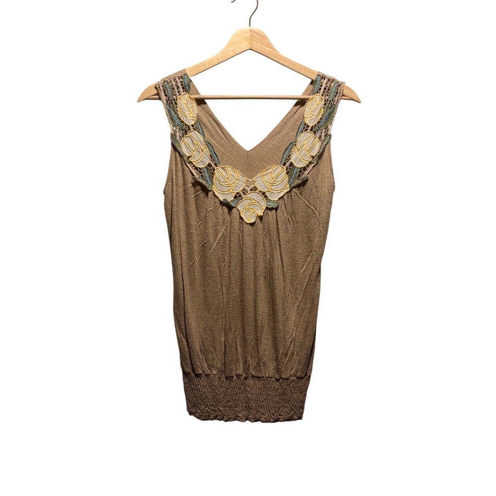 H.I.P. Happening in the Present Boho Tank Top S Floral Crochet Cottagecore